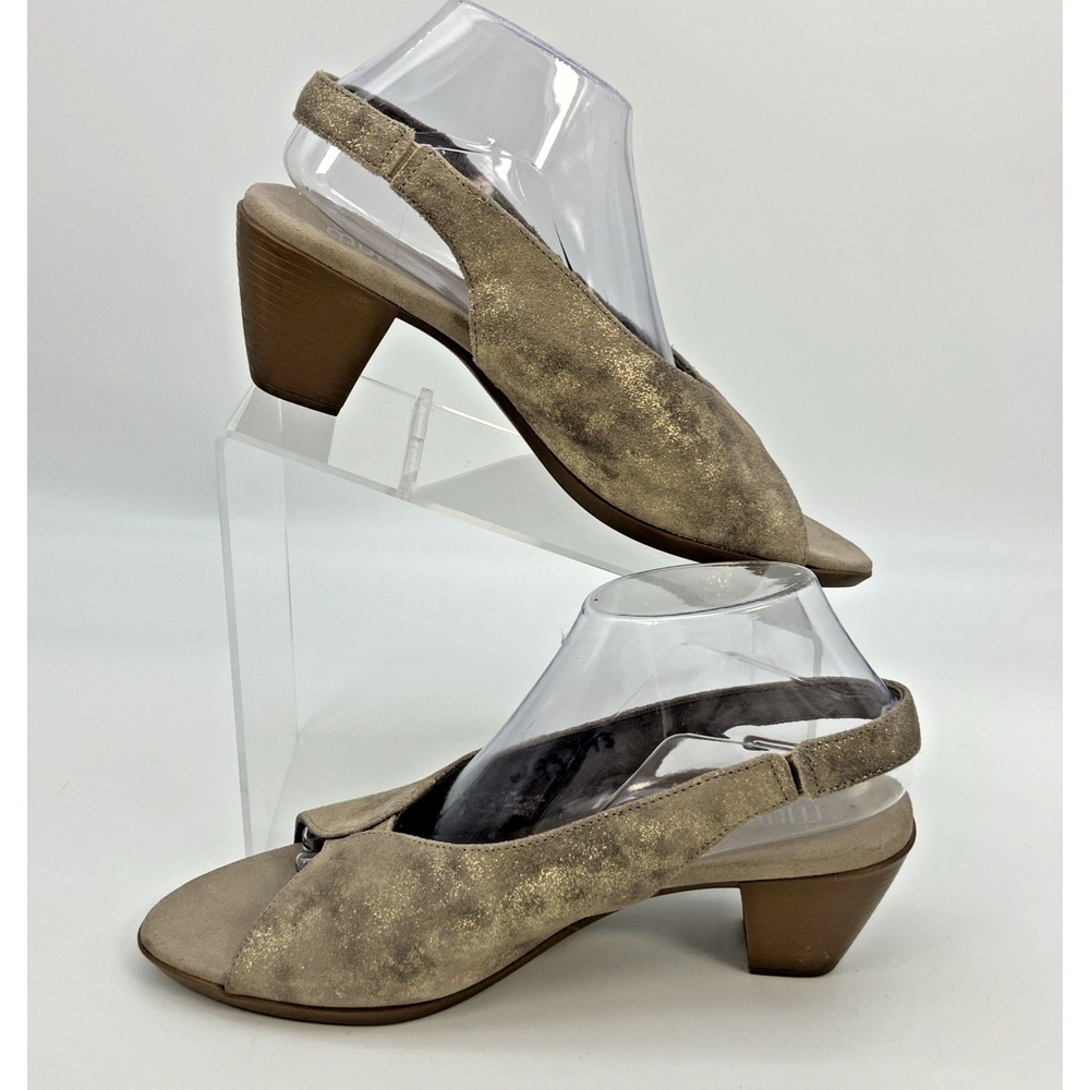 Munro American Rochelle Slingback Sandals 10M Taupe Shimmer Leather Comfort Chic
